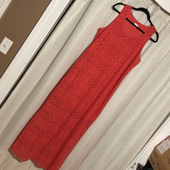 Xhilaration Dresses & Skirts - Coral dress with lace overlay.